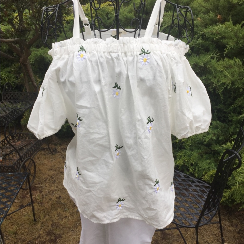 Pursue daisy embroidered white cotton peasant top - Picture 5 of 14